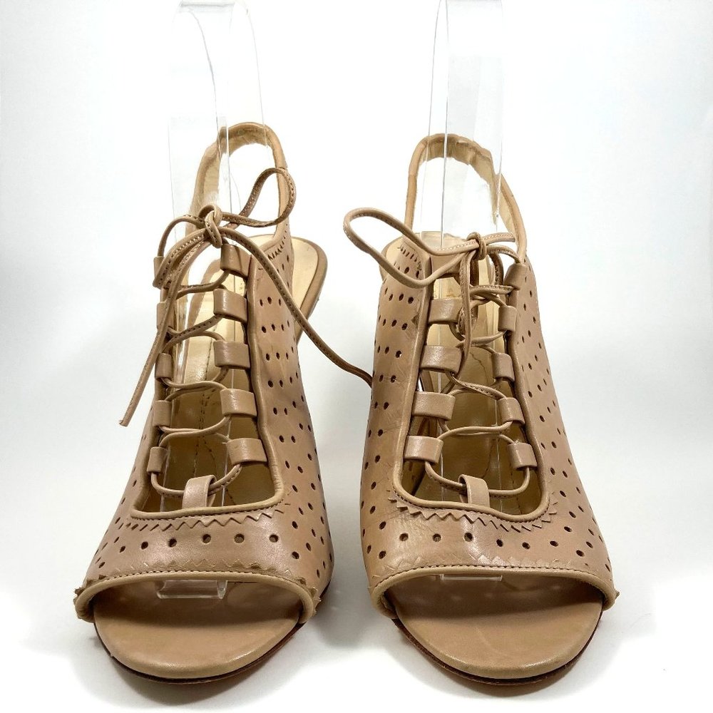 Kate Spade Beige Perforated Peep Toe Lace Heels